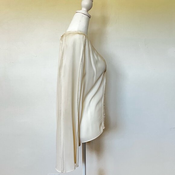 Elizabeth & James 100% Silk Blouse Cream V Neck Quiet Luxury Cottagecore Chic S - Picture 5 of 13